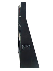 Arrow heavy duty skid steer fork frame edge-on, showing the tapered upright profile and the bolt-on step bracket standing clear of the frame