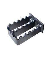 Arrow bolt-on step for the heavy duty skid steer fork frame shown on its own, a serrated open-grid tread on a bolt-through mounting plate