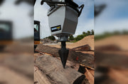 RSX380 cone entering a log, the hardened replaceable tip biting into the end grain