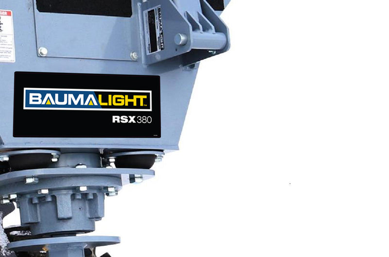 Close view of the RSX380 nameplate and the bolted drive flange above the cone