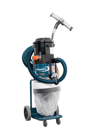Dustcontrol DC 2900 L dust extractor with a white Longopac continuous bag in a grey collar and a coiled suction hose