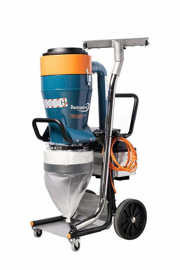 Dustcontrol DC Tromb 400 H L dust extractor with a white Longopac continuous bag in a grey collar under the cyclone