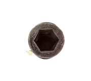 Eterra auger adapter viewed down the hex female socket, showing the six-sided bore inside the collar