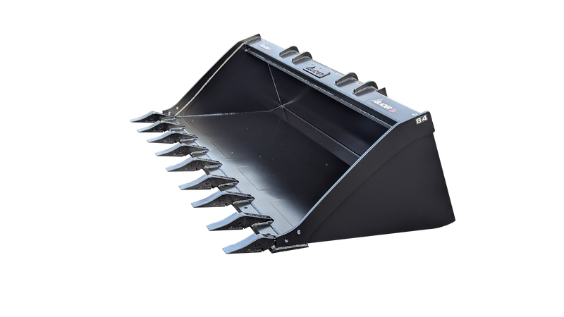 Glacier Extreme general-purpose bucket with bolt-on teeth, studio view showing the toothed cutting edge