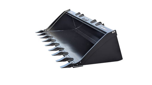Glacier Extreme general-purpose bucket with bolt-on teeth, studio view showing the toothed cutting edge