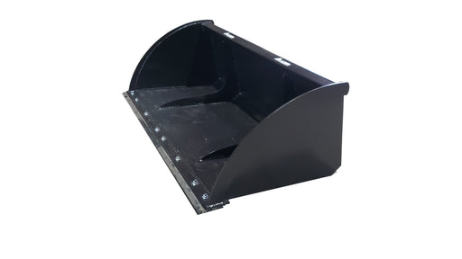 Glacier Extreme high-capacity material bucket in black, angled studio view showing the tall rolled back and the bolt-on edge