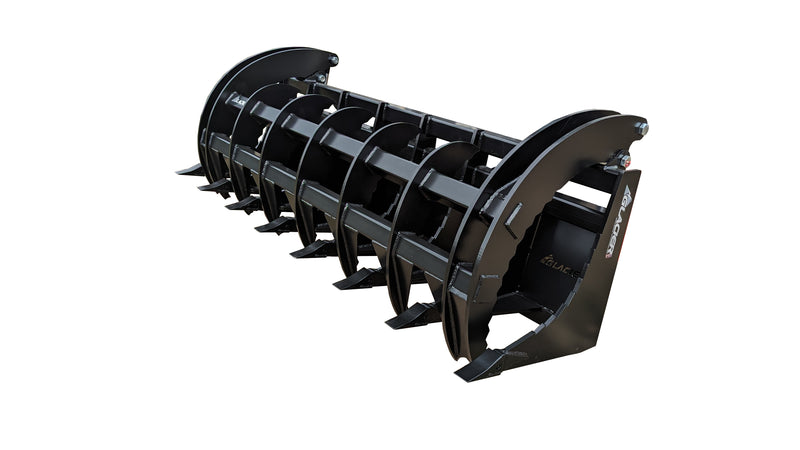 Glacier Extreme rake and brush grapple in black, clam-shell closed, showing the heavy tine bank
