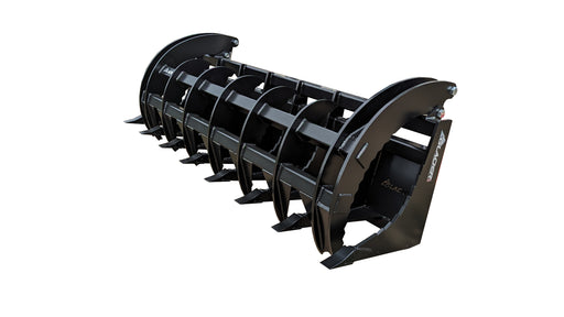Glacier Extreme rake and brush grapple in black, clam-shell closed, showing the heavy tine bank