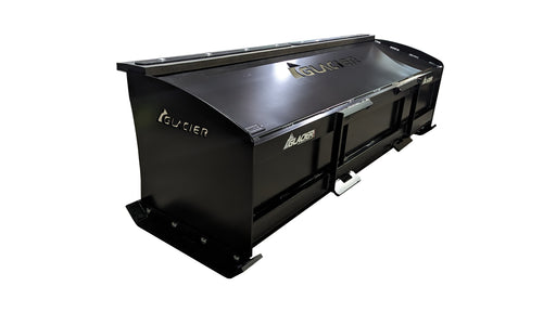 Glacier HD box snow pusher in black, showing the tall boxed side plates and wide moldboard