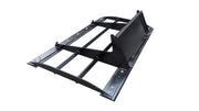 Glacier land plane, studio view of the open frame with parallel grading bars, dual cutting edges, and quick-attach plate
