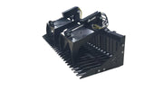 Glacier rock and brush grapple in black, showing the spiked tine bank and twin-cylinder top clamp