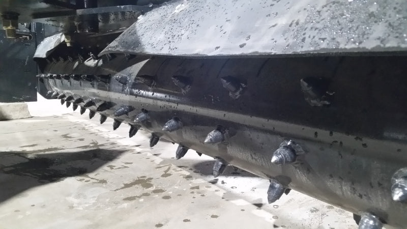 Glacier soil conditioner, close view along the drum showing the carbide teeth set into the barrel