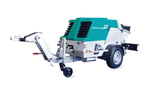 IMER Booster 20 towable diesel concrete piston pump with hopper and control panel