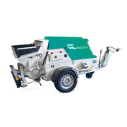IMER Booster 20 towable diesel concrete piston pump, side view of the hopper and pumping unit