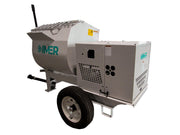 IMER HSM 12 towable mortar mixer, rear view with the grate over the drum opening