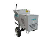 IMER HSM 8 towable mortar mixer, side view showing the paddle drum and discharge chute