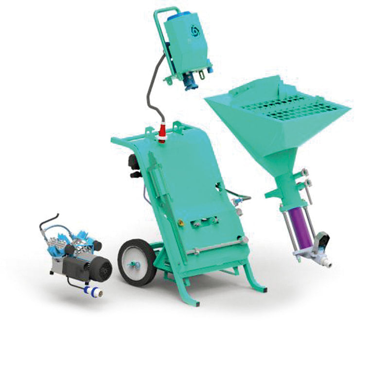 IMER Koine 3.1 continuous mortar pump, broken down into sections for transport