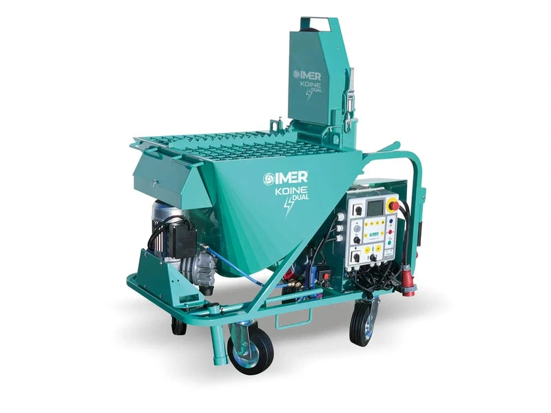 IMER Koine Dual continuous mortar pump, front three-quarter view with the control panel