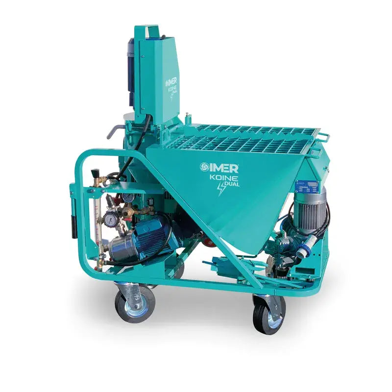 IMER Koine Dual continuous mortar pump, side view of the hopper and pump body