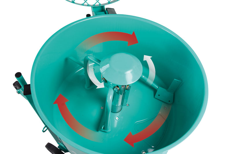 IMER Mix 120 vertical shaft mixer, drum rotation in operation