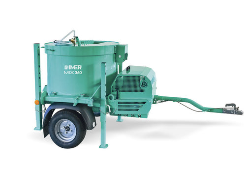 IMER Mix 360 towable vertical shaft paddle mixer with torsion bar suspension