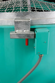 IMER Mix 750 towable vertical shaft paddle mixer, safety grate latch detail