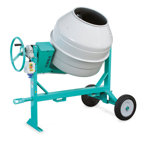 IMER Multi-Mix 350 portable concrete mixer on steel frame with forklift pockets