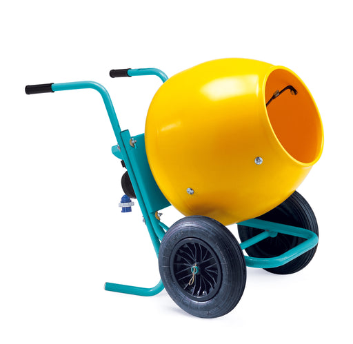 IMER Wheelman II electric mixer, poly drum, wheelbarrow frame