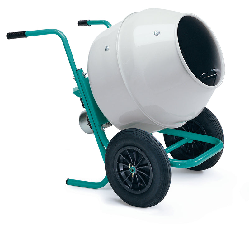 IMER Wheelman II electric mixer, steel drum, wheelbarrow frame