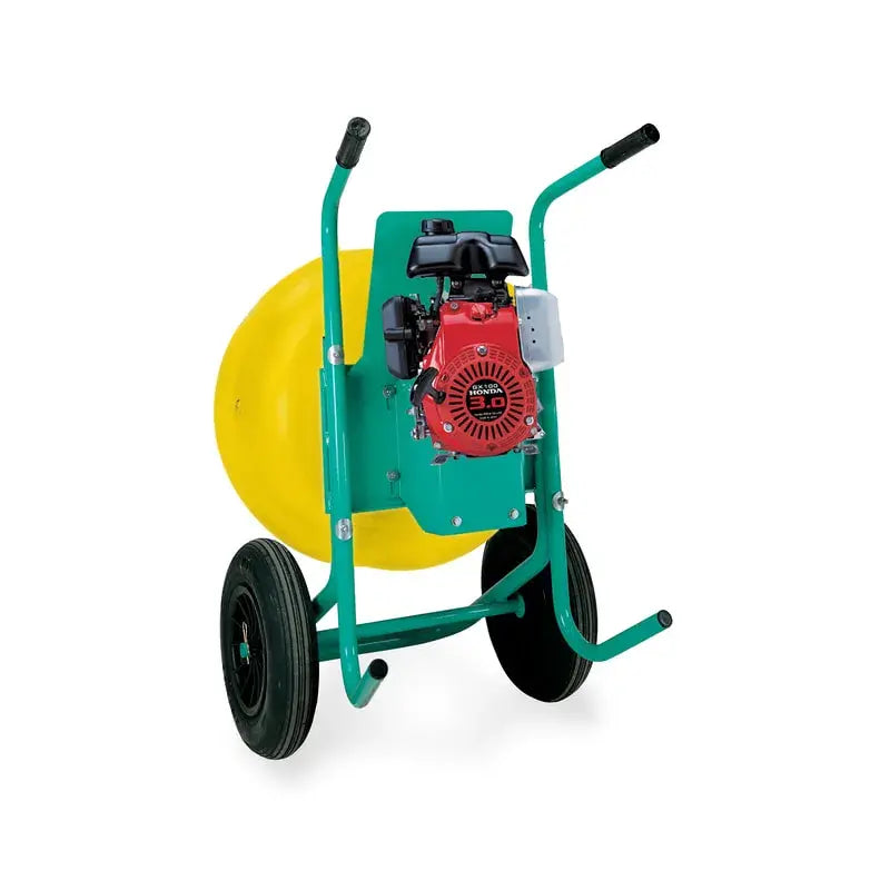 IMER Wheelman II mixer, poly drum with a Honda gas engine mounted on the wheelbarrow frame