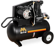 Mi-T-M 20 gallon single stage electric air compressor, horizontal tank with belt driven pump and transport wheels