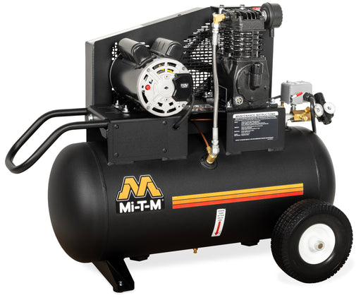 Mi-T-M 20 gallon single stage electric air compressor, horizontal tank with transport wheels