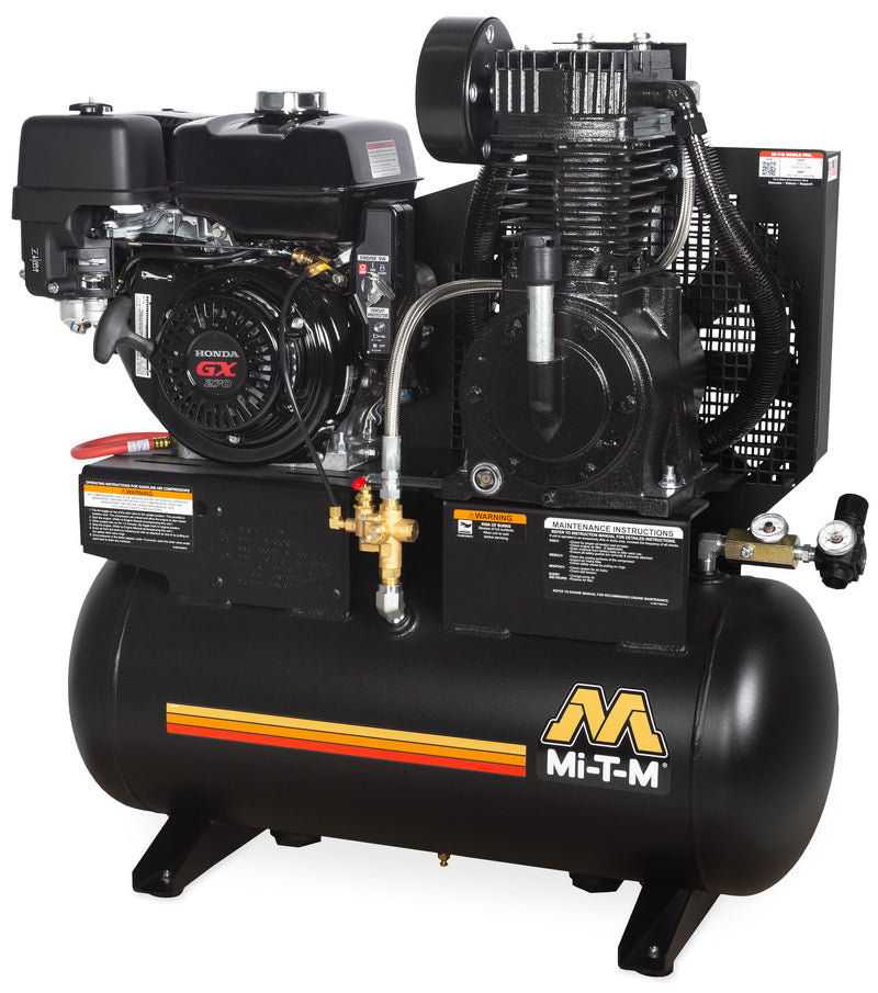 Mi-T-M 20 Gallon Two Stage Gas Air Compressor, Stationary, Honda Electric Start engine
