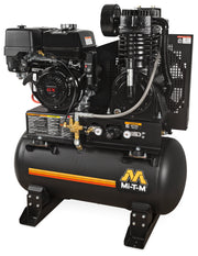 Mi-T-M gas air compressor on a 30 gallon horizontal tank with stationary mounting feet