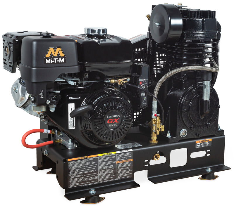 Mi-T-M gas air compressor, bare base mount unit on a skid frame with no receiver tank