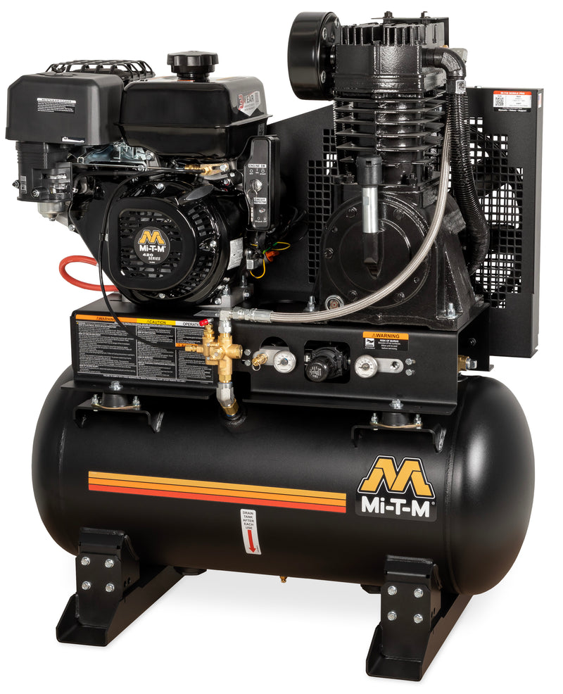 Mi-T-M 30-80 Gallon Base-Mount Two Stage Gas Air Compressor, 30-Gallon, Mi-T-M engine