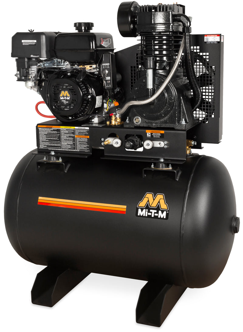Mi-T-M 30-80 Gallon Base-Mount Two Stage Gas Air Compressor, 80-Gallon, Mi-T-M engine