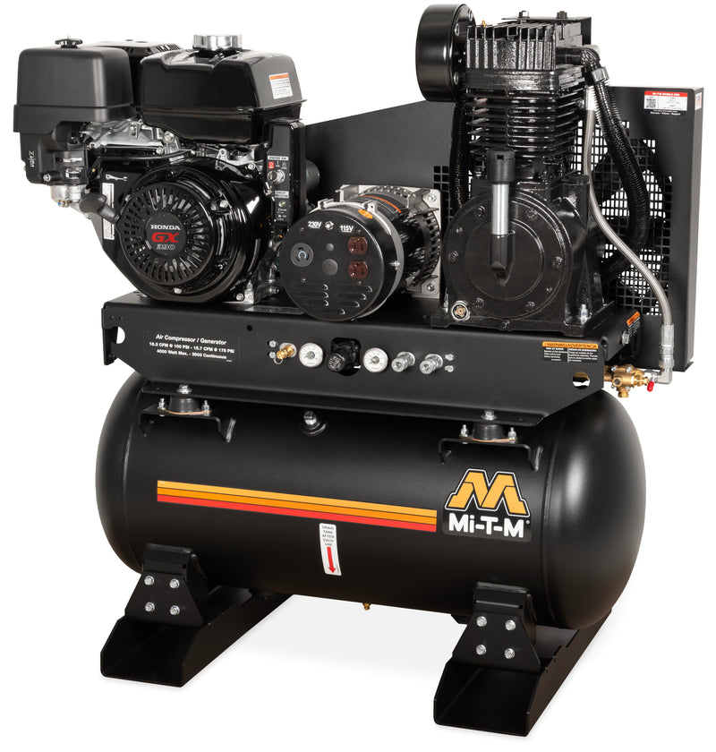 Mi-T-M 30 Gallon Two Stage Air Compressor Generator Combo, Honda Electric Start engine
