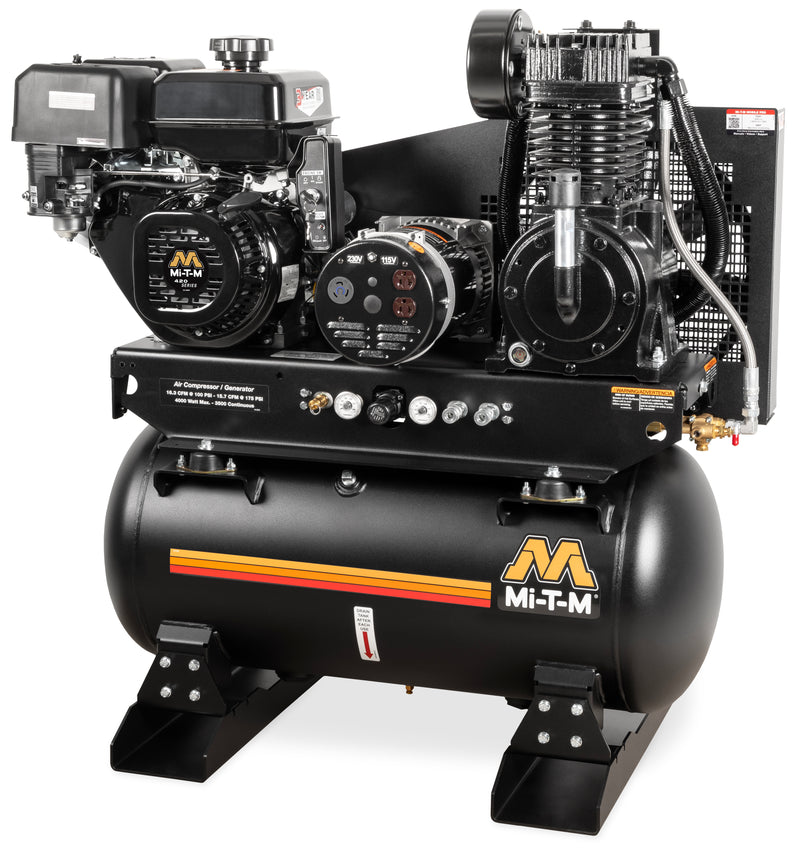 Mi-T-M 30 Gallon Two Stage Air Compressor Generator Combo, Mi-T-M Electric Start engine