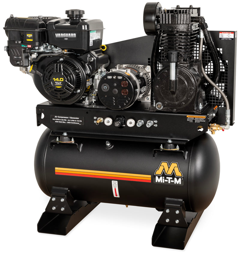 Mi-T-M 30 Gallon Two Stage Air Compressor Generator Combo, Vanguard Electric Start engine