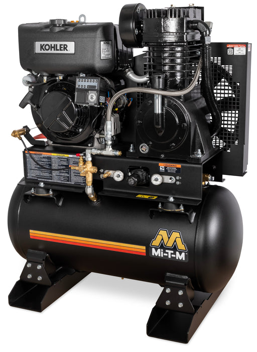 Mi-T-M 30 gallon two stage diesel air compressor, horizontal tank with stationary mounting feet