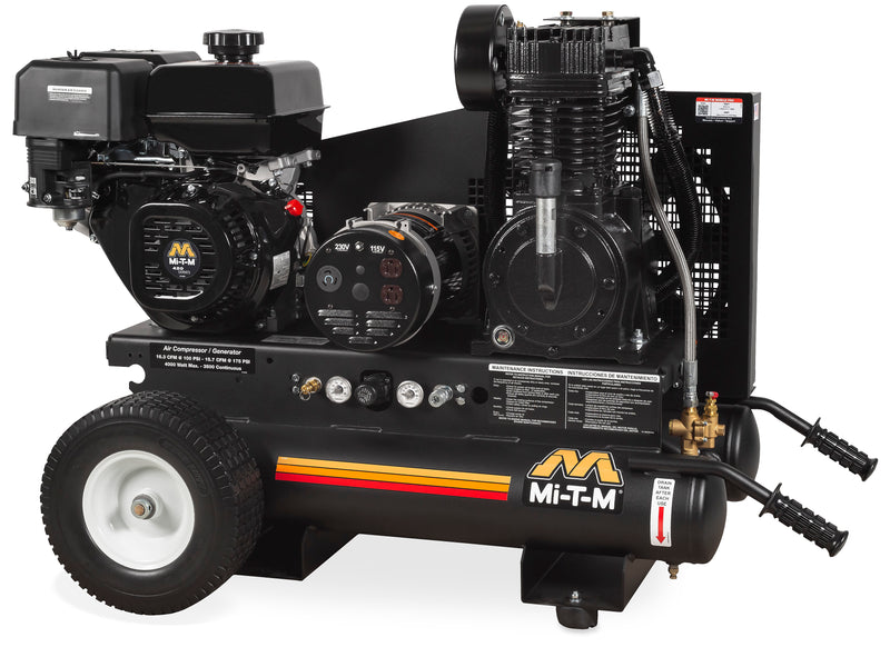 Mi-T-M 8 Gallon Two Stage Air Compressor Generator Combo, Portable, Mi-T-M engine