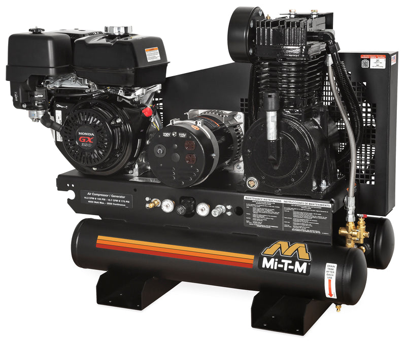 Mi-T-M 8 Gallon Two Stage Air Compressor Generator Combo, Stationary, Honda engine