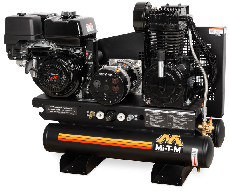 Mi-T-M 8 Gallon Two Stage Air Compressor Generator Combo, Stationary, Honda Electric Start engine