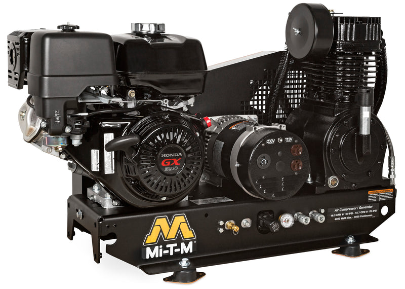 Mi-T-M 8 Gallon Two Stage Air Compressor Generator Combo, Base-Mount, Honda engine