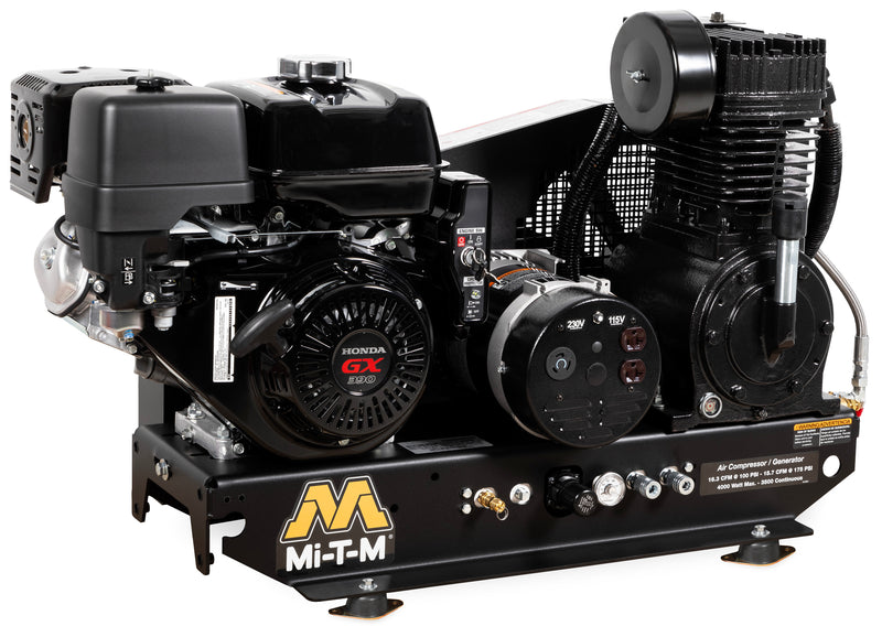 Mi-T-M 8 Gallon Two Stage Air Compressor Generator Combo, Base-Mount, Honda Electric Start engine