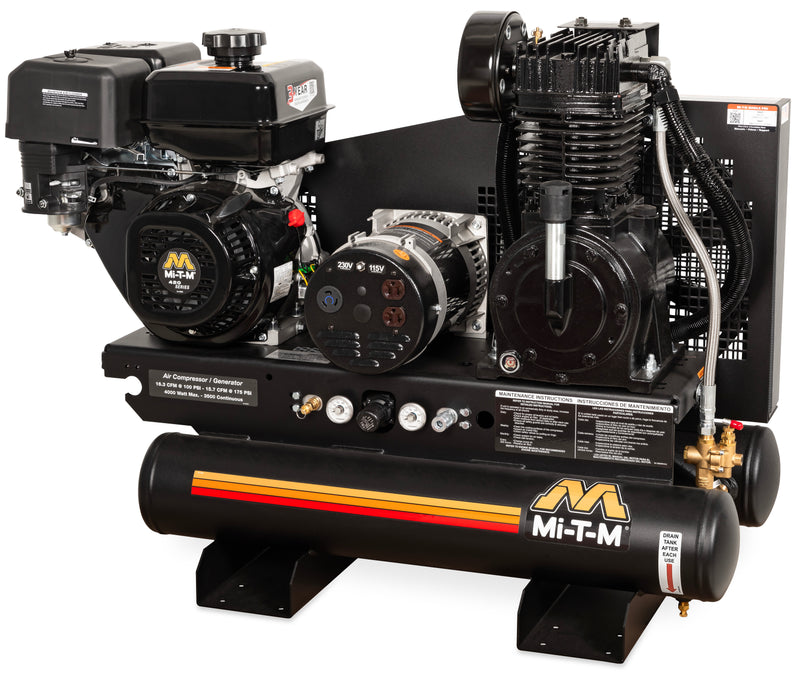 Mi-T-M 8 Gallon Two Stage Air Compressor Generator Combo, Stationary, Mi-T-M engine
