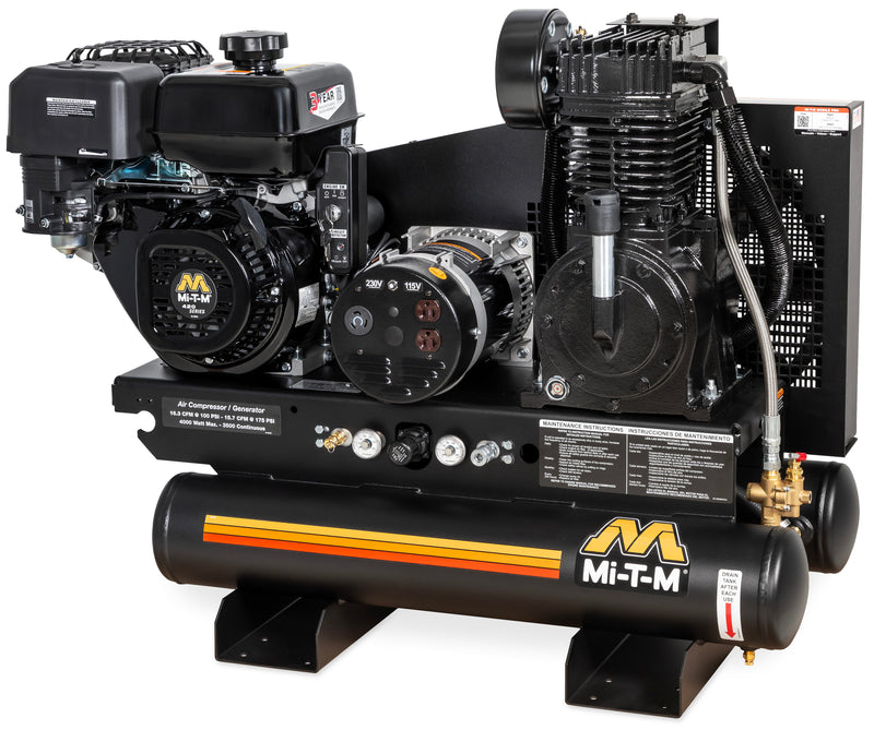 Mi-T-M 8 Gallon Two Stage Air Compressor Generator Combo, Stationary, Mi-T-M Electric Start engine