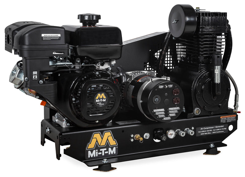 Mi-T-M 8 Gallon Two Stage Air Compressor Generator Combo, Base-Mount, Mi-T-M engine