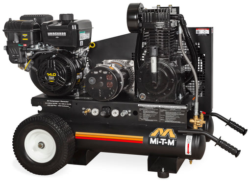 Mi-T-M 8 gallon two stage air compressor generator combo on a wheelbarrow frame